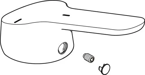 Griff für eine Küchenarmatur, aus verchromtem Material, mit einer Schraube und einem Abdeckknopf, hergestellt von Ideal Standard.